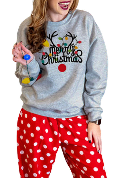 Merry Christmas Graphic Print Long Sleeve Sweatshirt