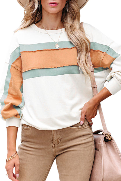 Color Block Contrast Drop Sleeve Pullover Sweatshirt