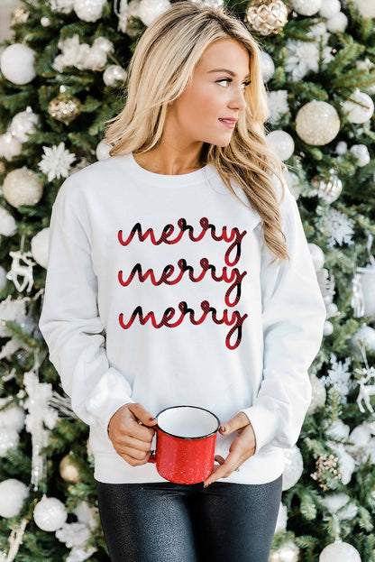 Merry Christmas Graphic Print Long Sleeve Sweatshirt