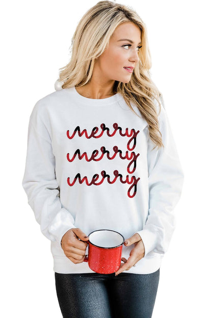 Merry Christmas Graphic Print Long Sleeve Sweatshirt