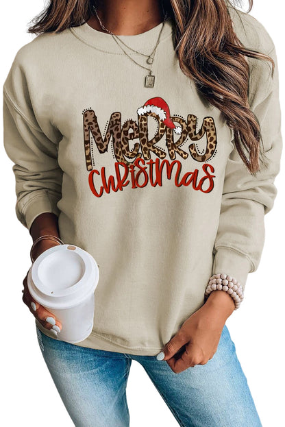 Merry Christmas Graphic Print Long Sleeve Sweatshirt