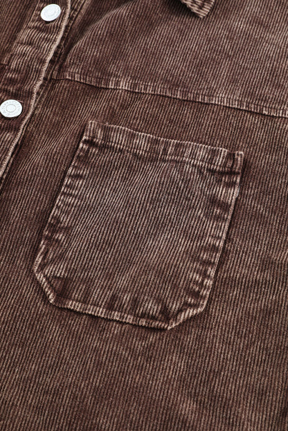 Chest Pocket Buttoned Corduroy Shacket