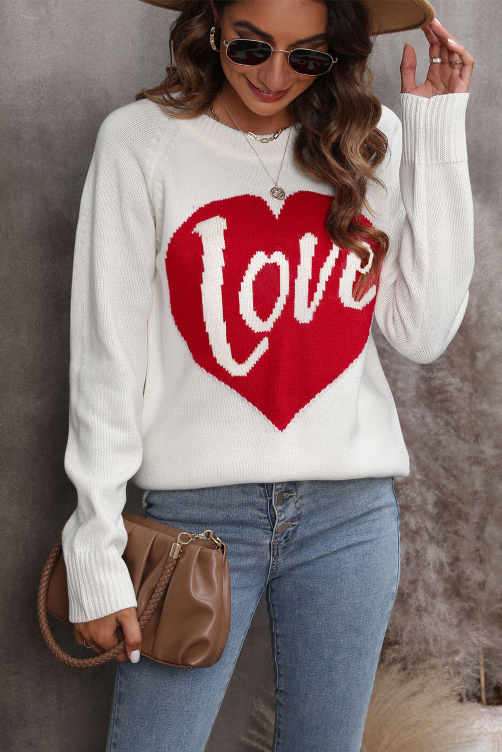 Love Heart Graphic Pattern Knit Sweater