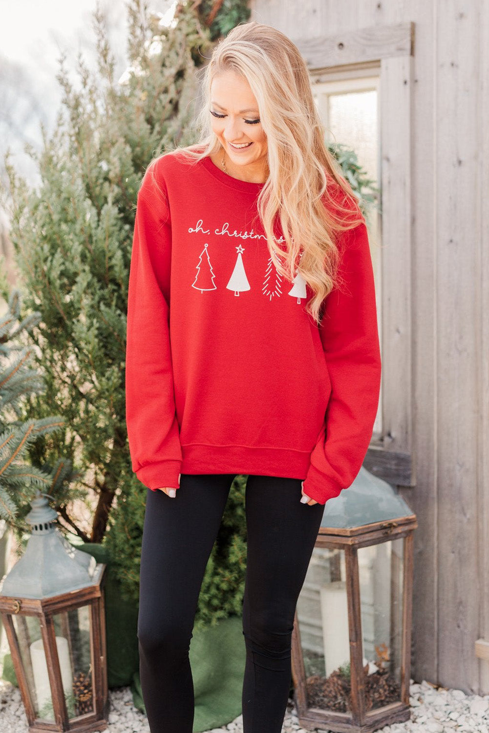 Merry Christmas Graphic Print Long Sleeve Sweatshirt