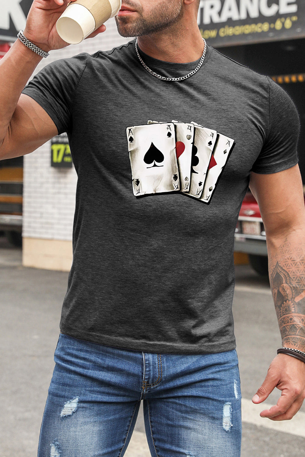 Men's Playing Cards Print Short Sleeve Graphic T-shirt