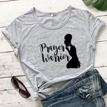 Prayer Warrior Powerful Afro Print T-shirt Casual Women Christian Faith Tshirt Summer Short Sleeve 90s Graphic Yellow Tops Tees