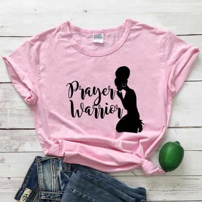 Prayer Warrior Powerful Afro Print T-shirt Casual Women Christian Faith Tshirt Summer Short Sleeve 90s Graphic Yellow Tops Tees